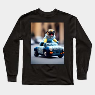 A knitted pug dog driving a woolly convertible car Long Sleeve T-Shirt